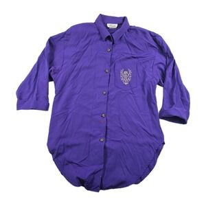 MCS Ltd Vintage Button Up Shirt Purple Women's Size 14 P Embroidered‎